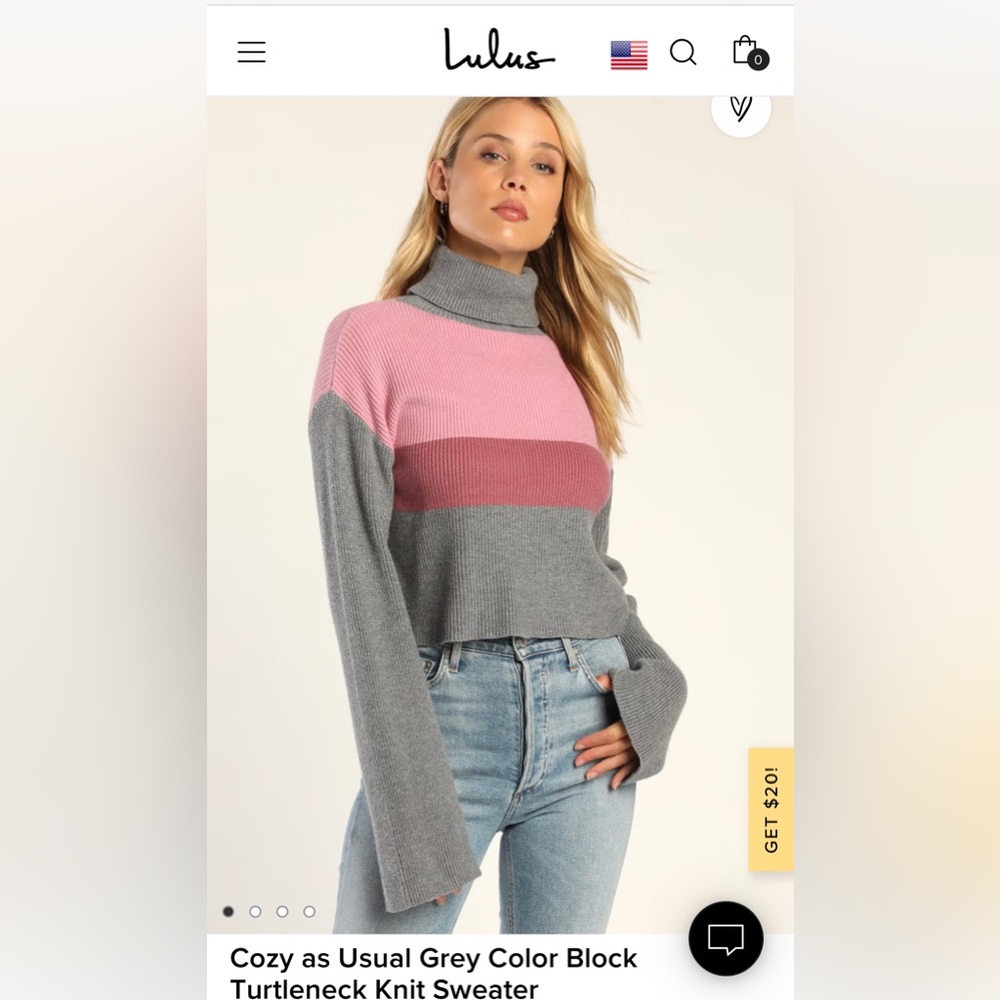 Lulus Cozy as Usual Grey Color Block Turtleneck Knit Sweater - XL - NWT